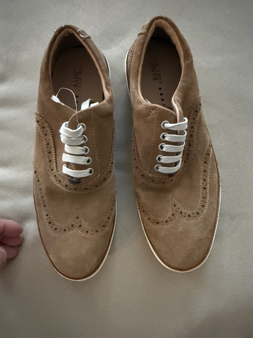 Zara Men’s Suede Brogue Boat Shoes in Brown with White Laces